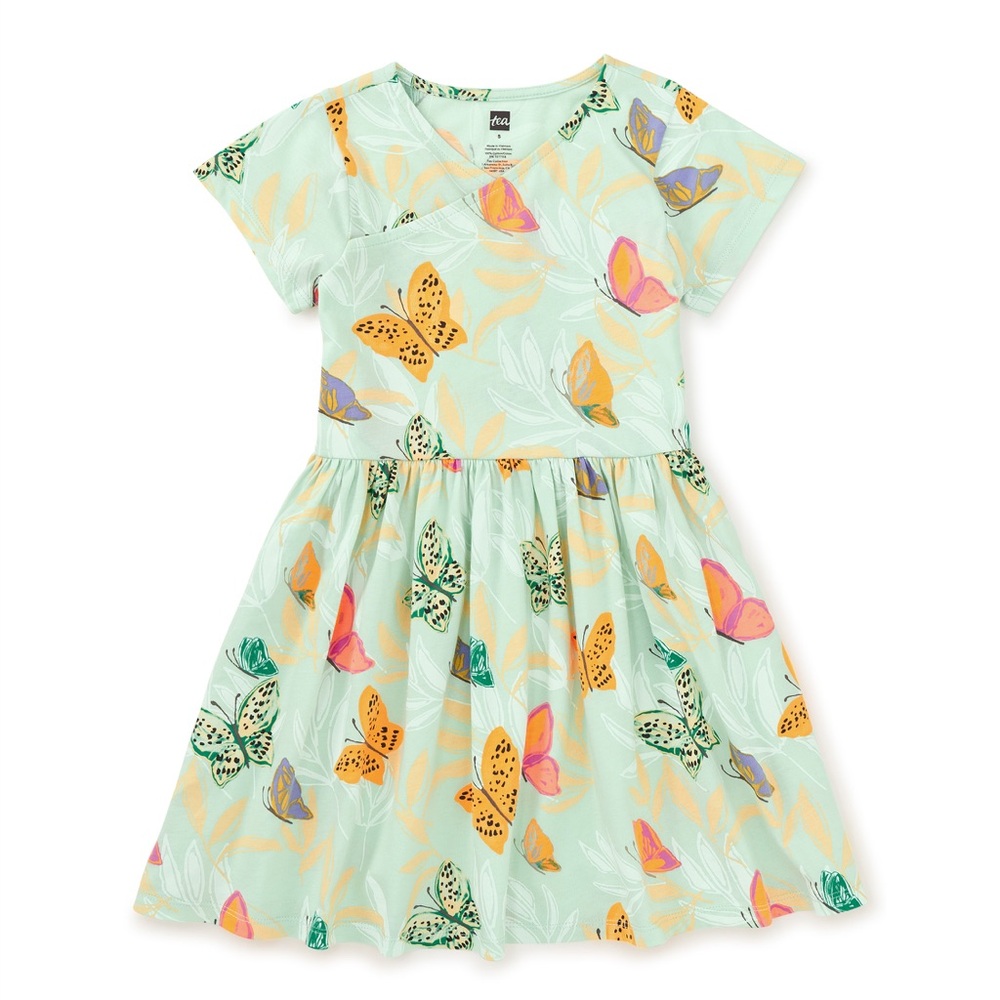 NWT Tea Collection Wrap Neck Short Sleeve Dress Size 5 Butterfly Print
